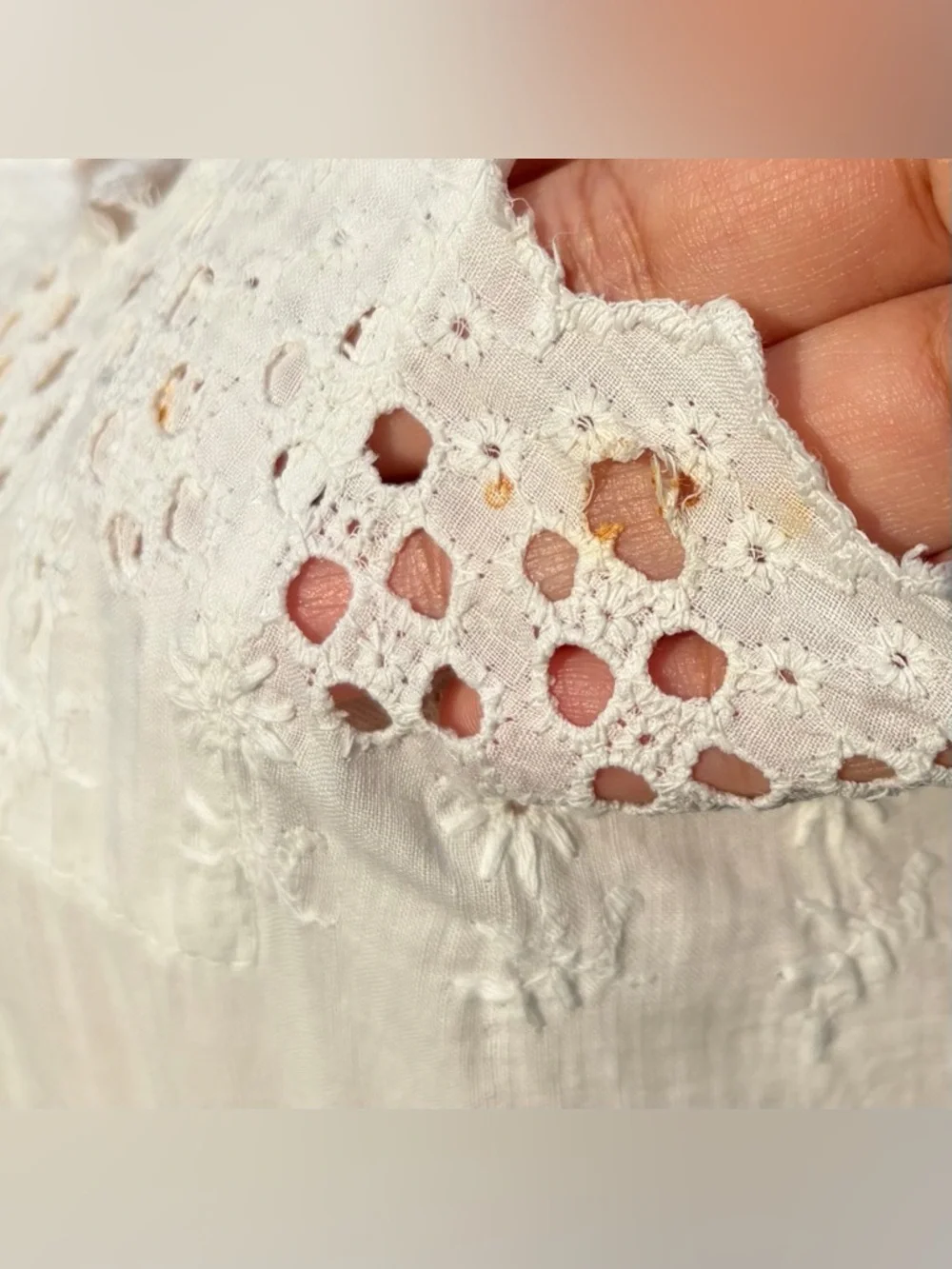 Antique Edwardian White Cotton Eyelet Tiered Prairie Midi Petticoat Dress Size 8 - Picture 14 of 16